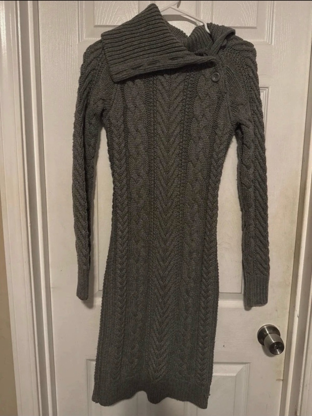 Vintage Moda International Gray Cable Knit Cowl Neck Sweater Dress